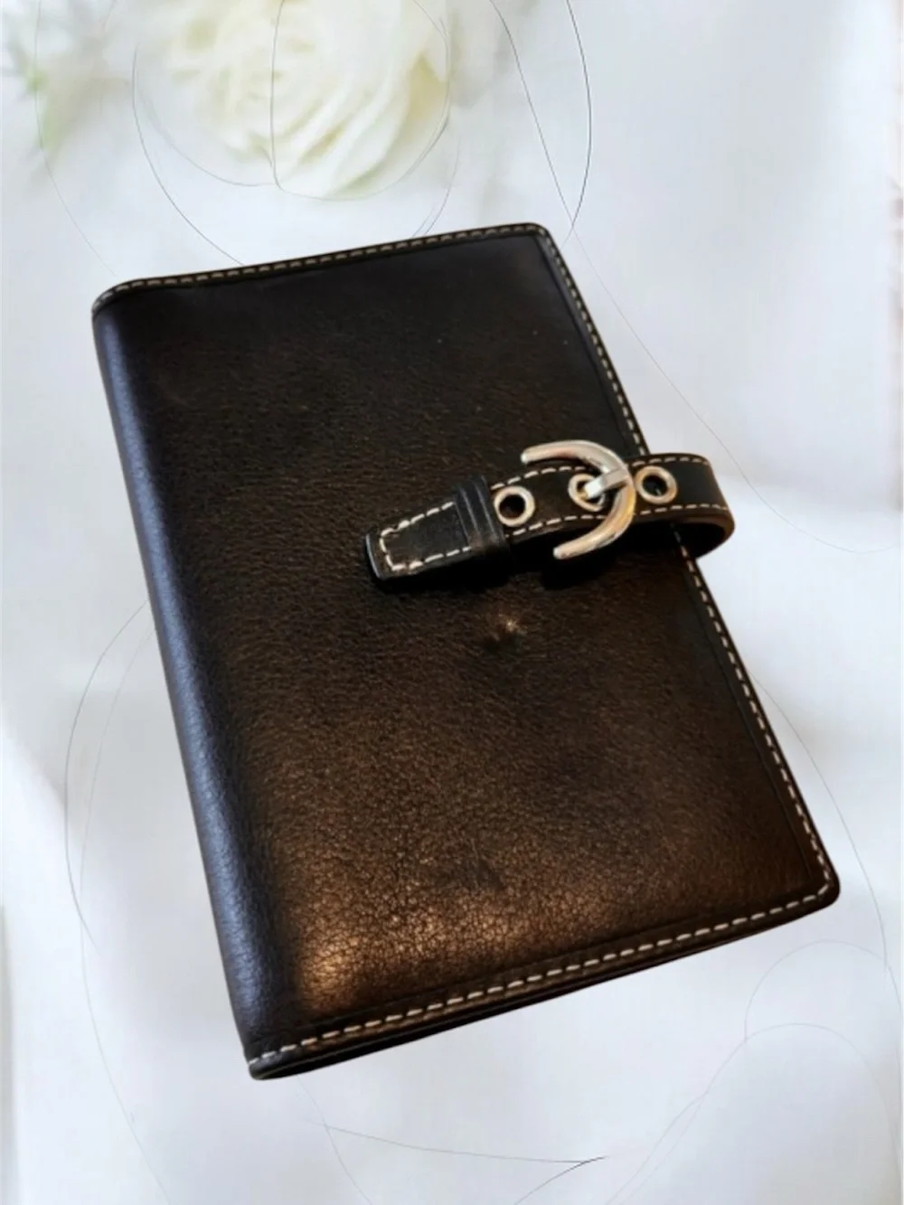 Coach Black Leather Wallet or Picture holder with Silver Buckle Like New 6”x 3.5